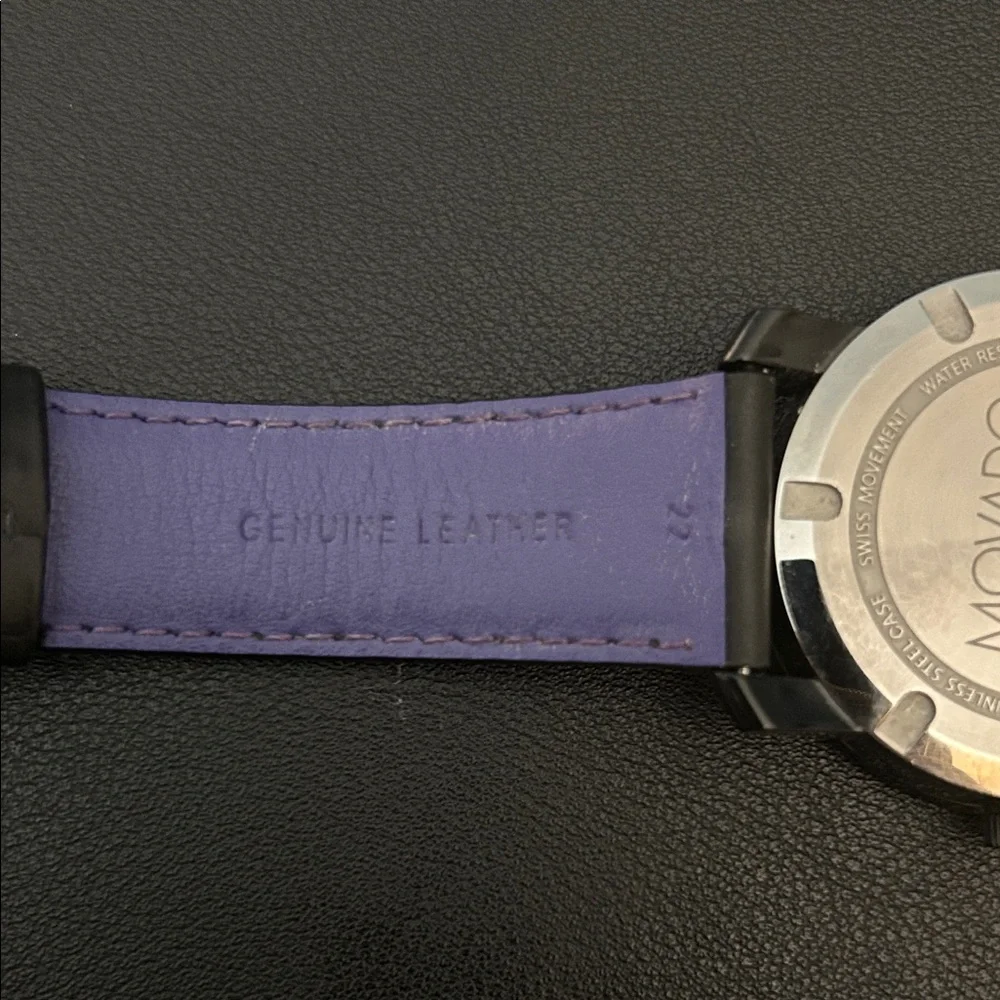 Movado Black Minimalist Dial Watch with Rainbow Crystal Accent